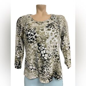 Alia Beige and Black Patterned Blouse Size S